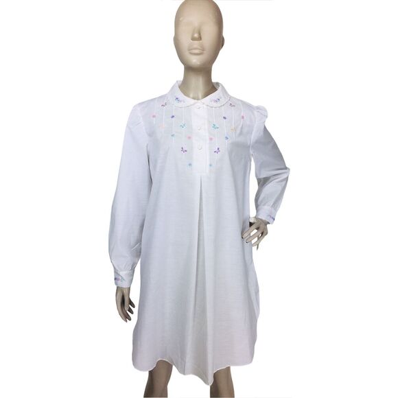 VTG Jodie Arden Hand Embroidered Butterflies Puff Sleeve Sleep Shirt Nightgown - Picture 6 of 8